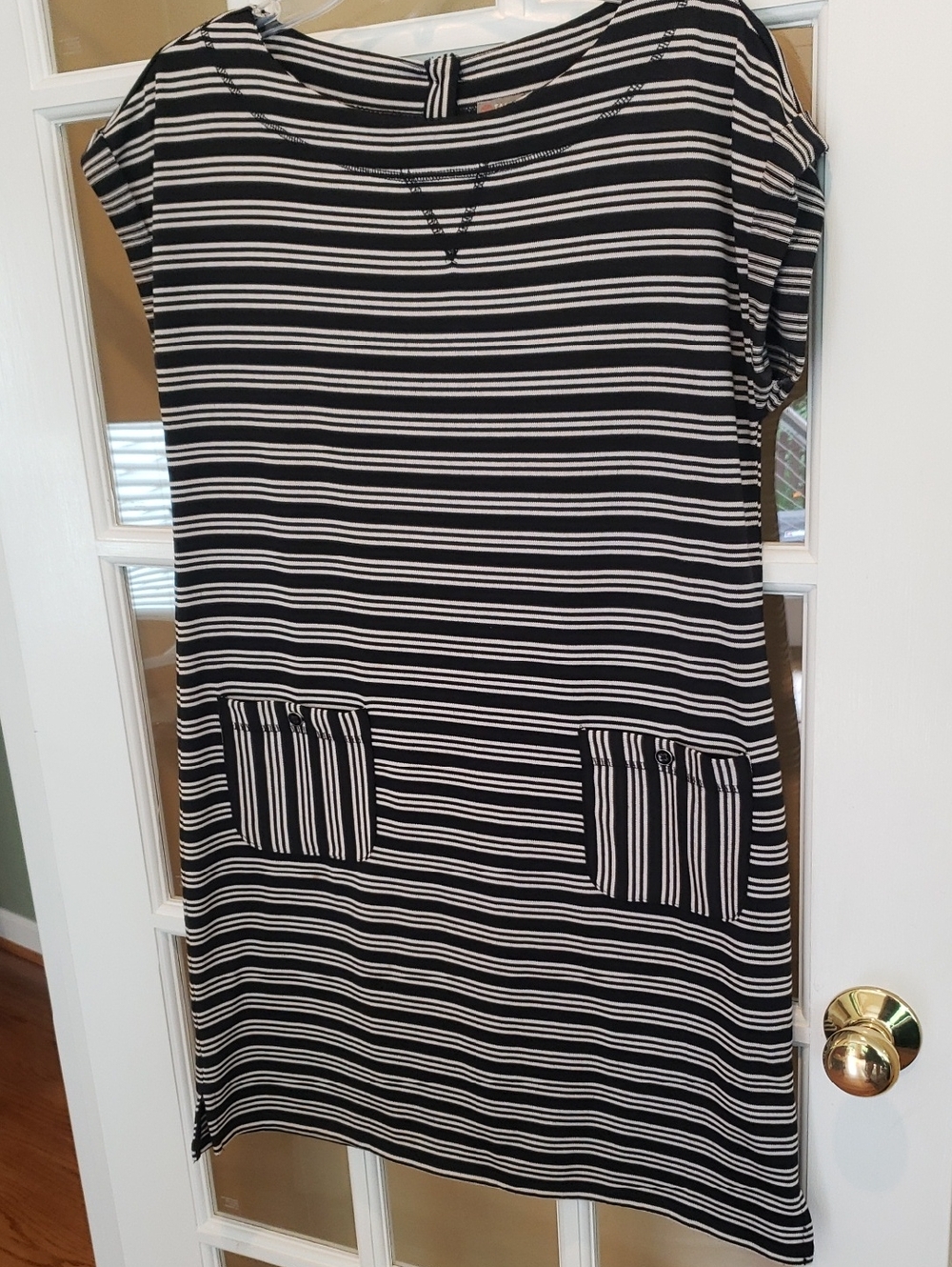 Talbots Black and White Striped Stretchy Dress Size: MP